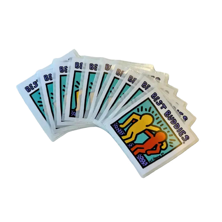 Pack of 10 best buddy logo haring stickers, (2 inches by 2 inches)