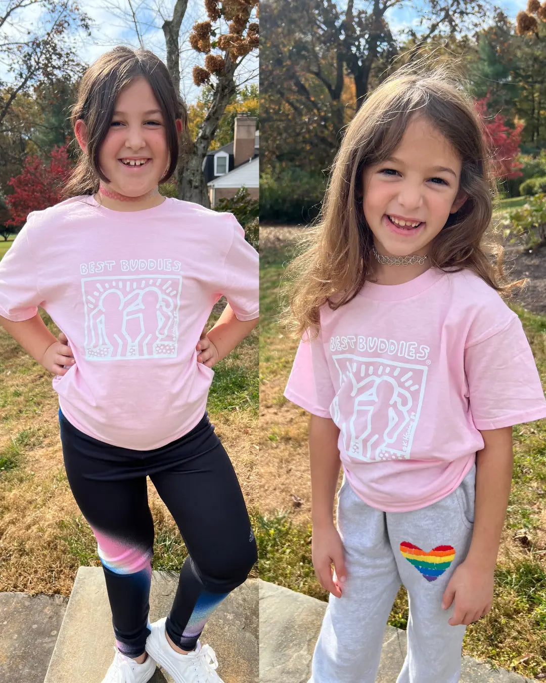 Pink youth shirt with White Haring Best Buddies Logo on the front