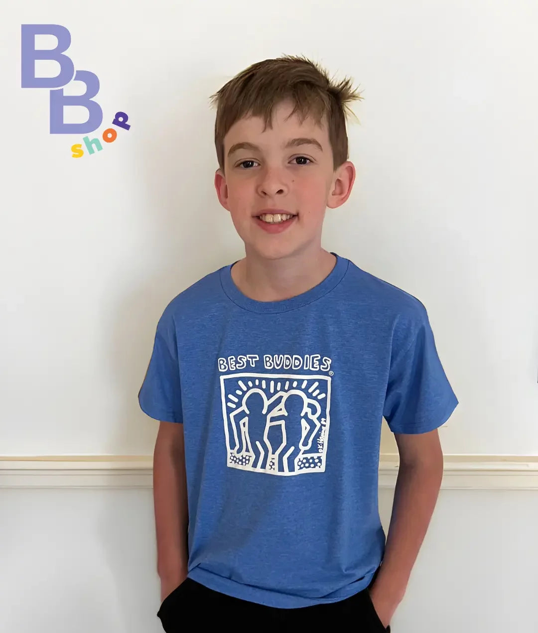 Royal Blue youth shirt with White Haring Best Buddies Logo on the front