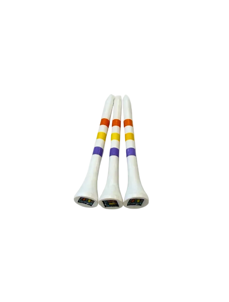Best Buddies Golf Tee - White with purple, yellow, and red stripes